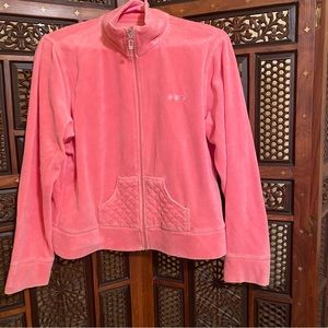 Three hearts, pink velour zip-up jacket EUC